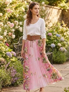 Magic Pink Floral Pleated Maxi Skirt